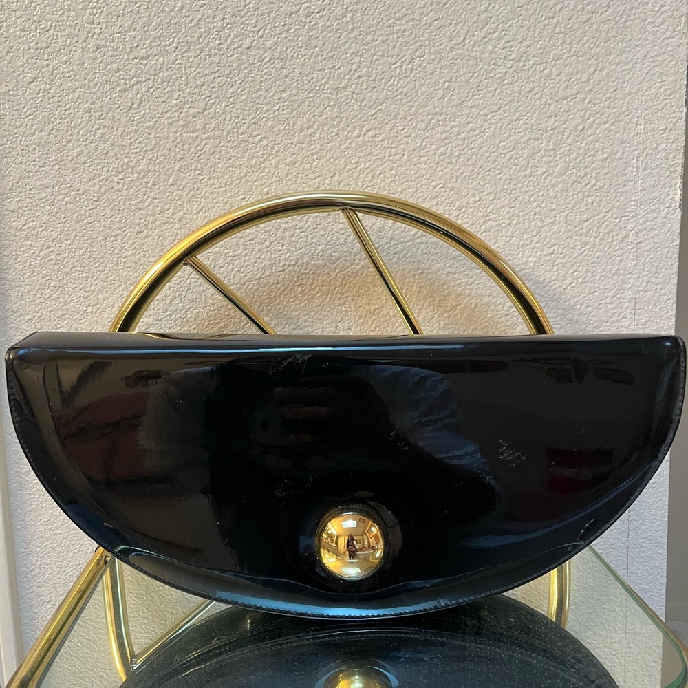 Black Semi-Circular Clutch with Gold Hardware